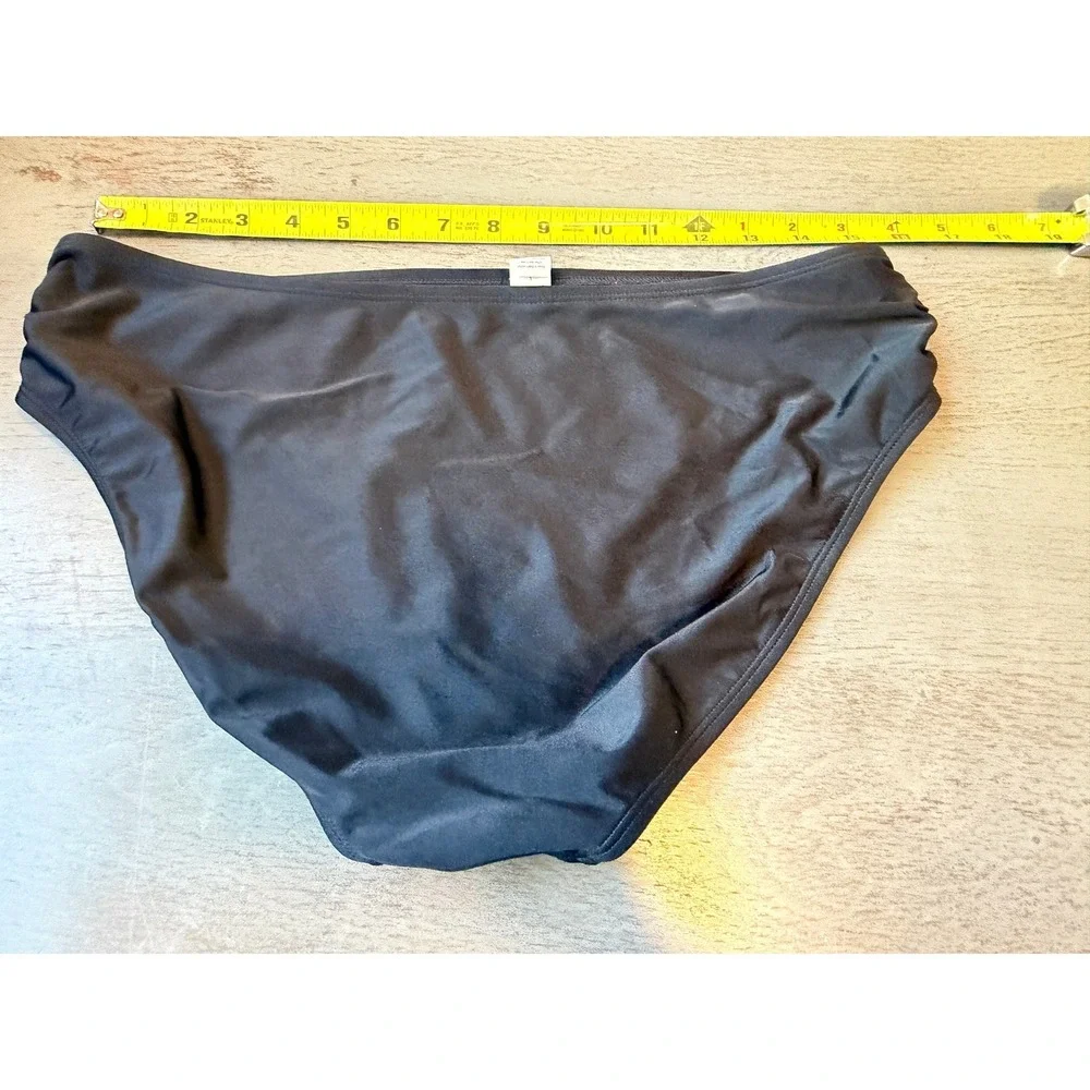 Athleta Womens Black Bikini Bottom Mid Rise Ruched Sides Swim Brief Large